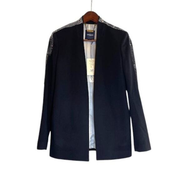 Gryphon New York Collarless Blazer Wool Cashmere Black Sz Small Beaded Detailing - Picture 2 of 10
